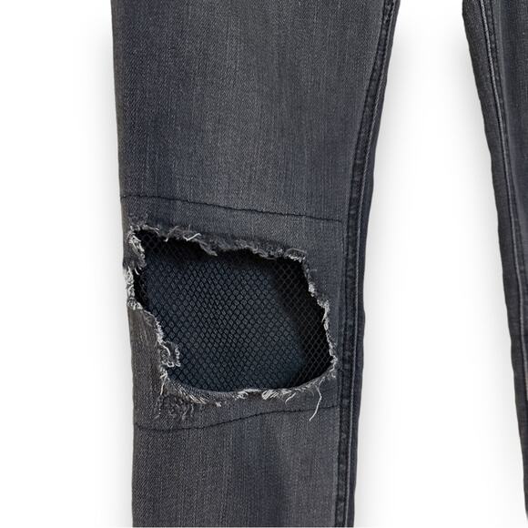 Women’s Free People black distressed mesh patch punk skinny jeans size 25 - Picture 3 of 5